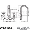Cifial 31430HC Hexa 3 Hole Deck Bath Mixer Tap Dimensions