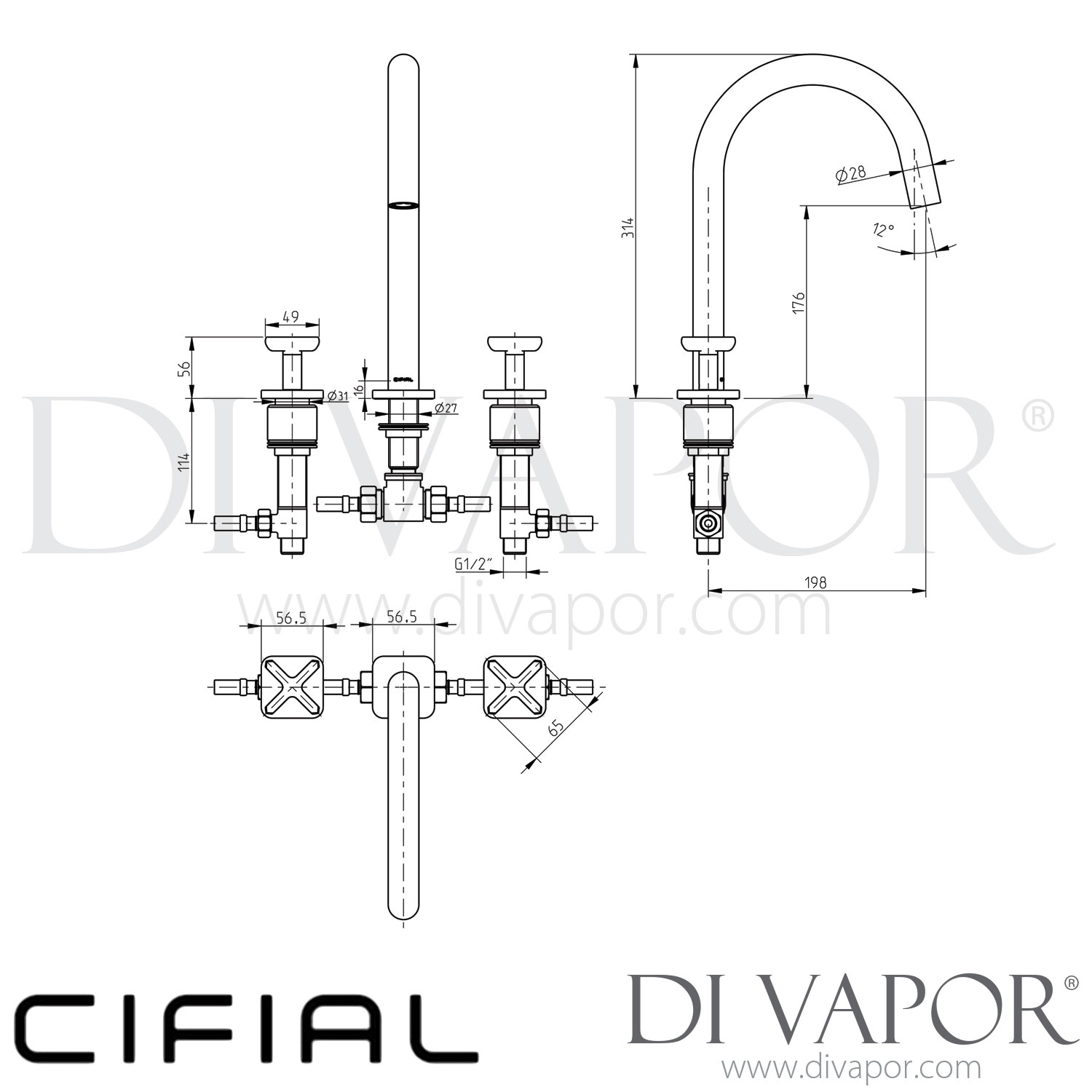Cifial 31430TX Texa 3 Hole Deck Bath Mixer Tap Spare Parts