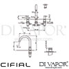 Cifial 31431TB Techno X300 3 Hole Deck Bath Mixer Tap Dimensions