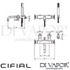 Cifial Exposed Wall Bath Shower Mixer Hand Shower 2F Dimensions