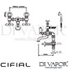 Cifial 31719ED Edwardian 2 Hole Deck Bath Shower Mixer Dimensions