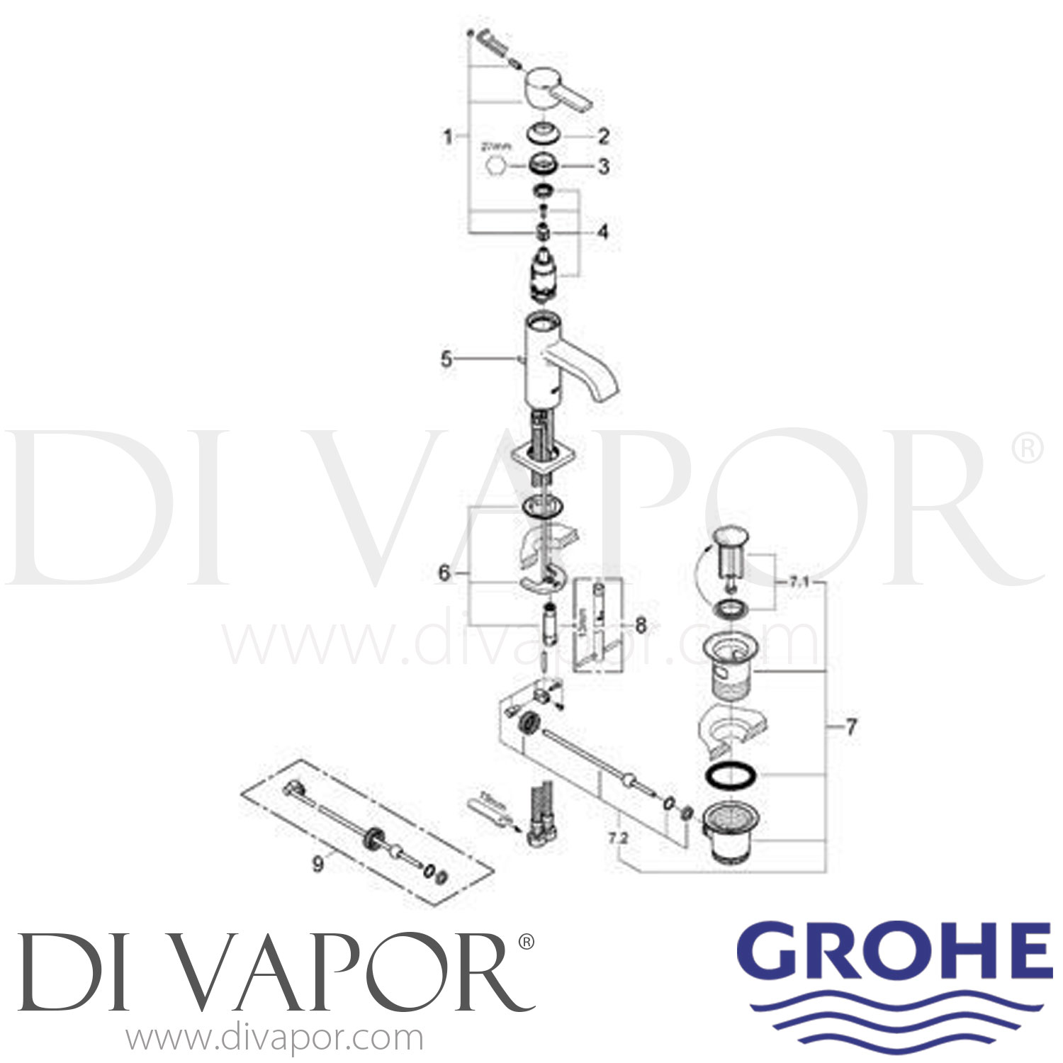 Grohe 32144 Allure Single Lever Basin Mixer Tap with Pop Up Waste Spare