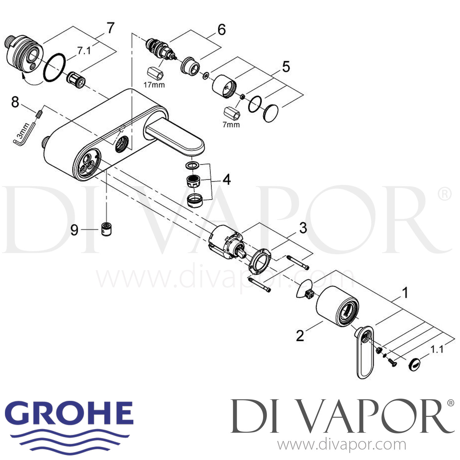 Grohe 32195KS0 Veris SingleLever Bath/Shower Mixer Spare Parts