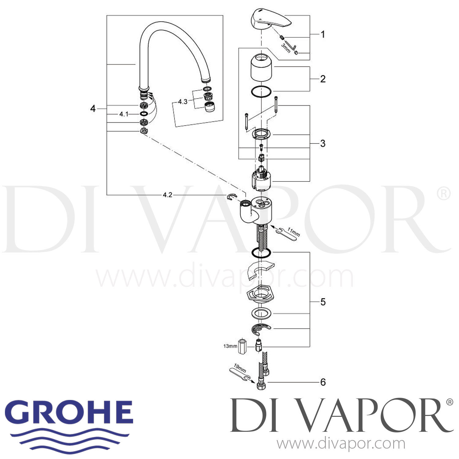 Grohe 32259001 Eurodisc Kitchen Tap Spare Parts