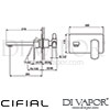 Cifial 32402CU Cudo 2 Hole Wall Basin Mixer Tap Dimensions