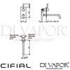 Cifial 32403MI Mini Round 2h Vertical Wall Basin Mixer Tap Dimensions