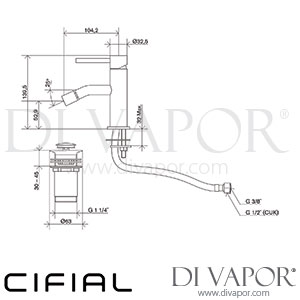 Cifial 32410MI-625 Style 25 Single Lever Bidet Mixer 1H with Clic-Clac Spare Parts