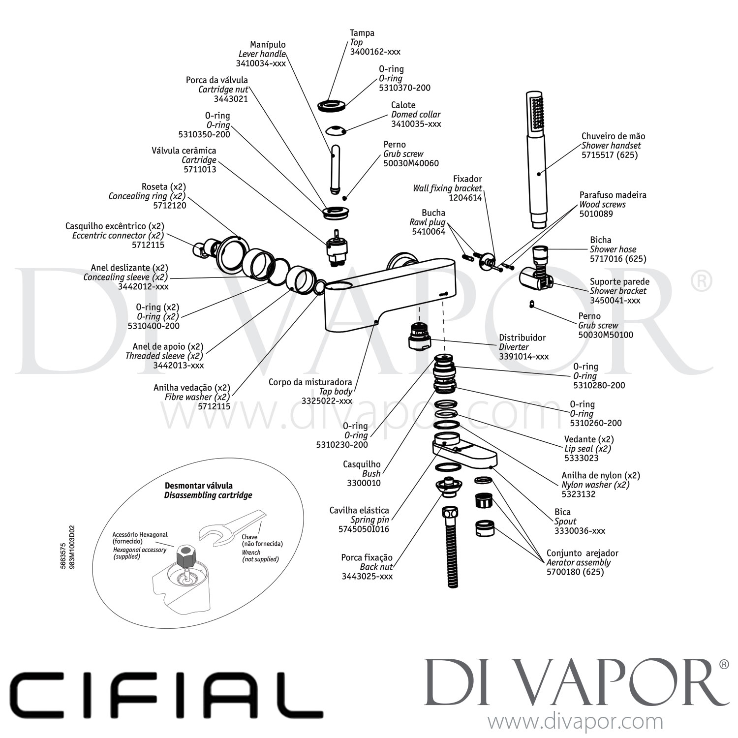 Cifial 32425M10 Techno M10 Wall Mounted Bath Shower Mixer Spare Parts