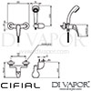Cifial 32430NP Podium Wall Mounted Shower Mixer Dimensions