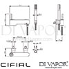 Cifial M3 Single Lever Joystick Shower Mixer Hand Shower 2F Dimensions