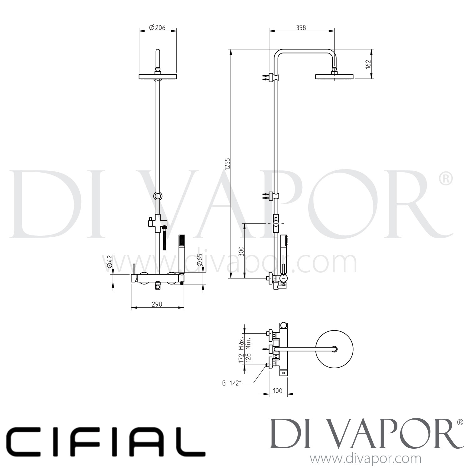 Cifial 32437TT625 Style 25 SingleLever Exposed Wall Shower with Fixed