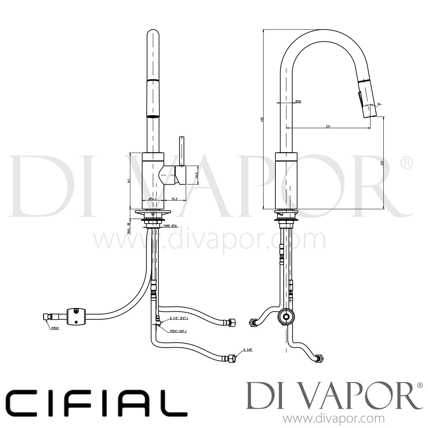 Cifial 32463TH KT03 Kitchen Tap with Extendable Spray and Swivel Spout