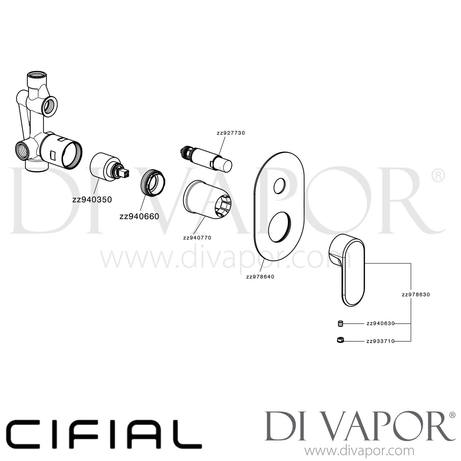 Cifial 32470EM Emmie Chrome Black Concealed Manual Bath Shower Mixer