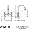 Cifial Edwardian Kitchen Mixer Swivel Spout 2F Dimensions