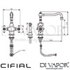 Cifial 32609ED KT93 Traditional Kitchen Tap with Swivel Spout and Separate Pull-Up Spray Dimensions