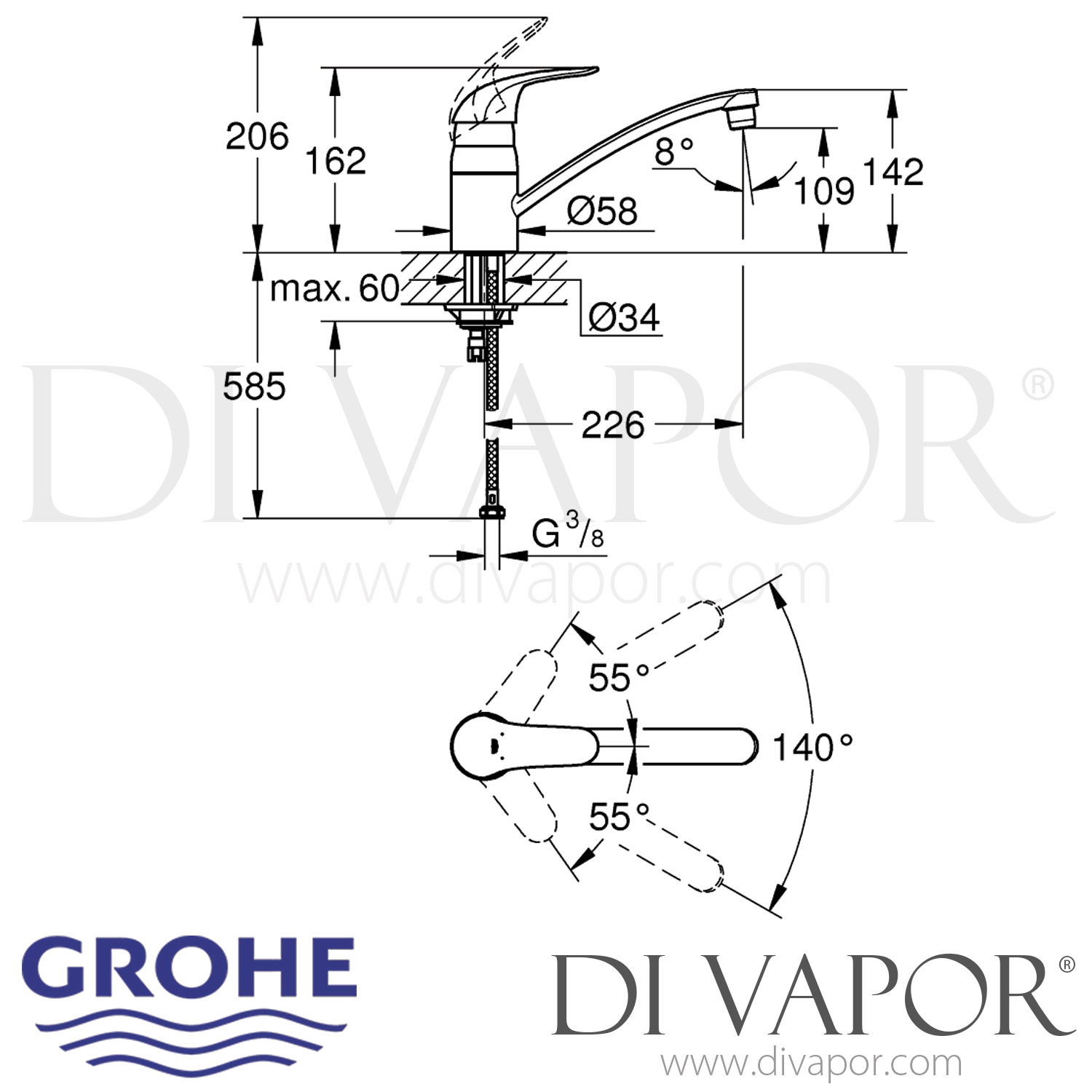 Grohe 32750000 Euroeco SingleLever Sink Mixer Tap Spare Parts