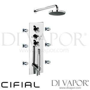 Cifial 32842M3-625 M3 Thermostatic Recessed Wall with Fixed and Manual Shower 6 Body Jets 3 Outlets Spare Parts