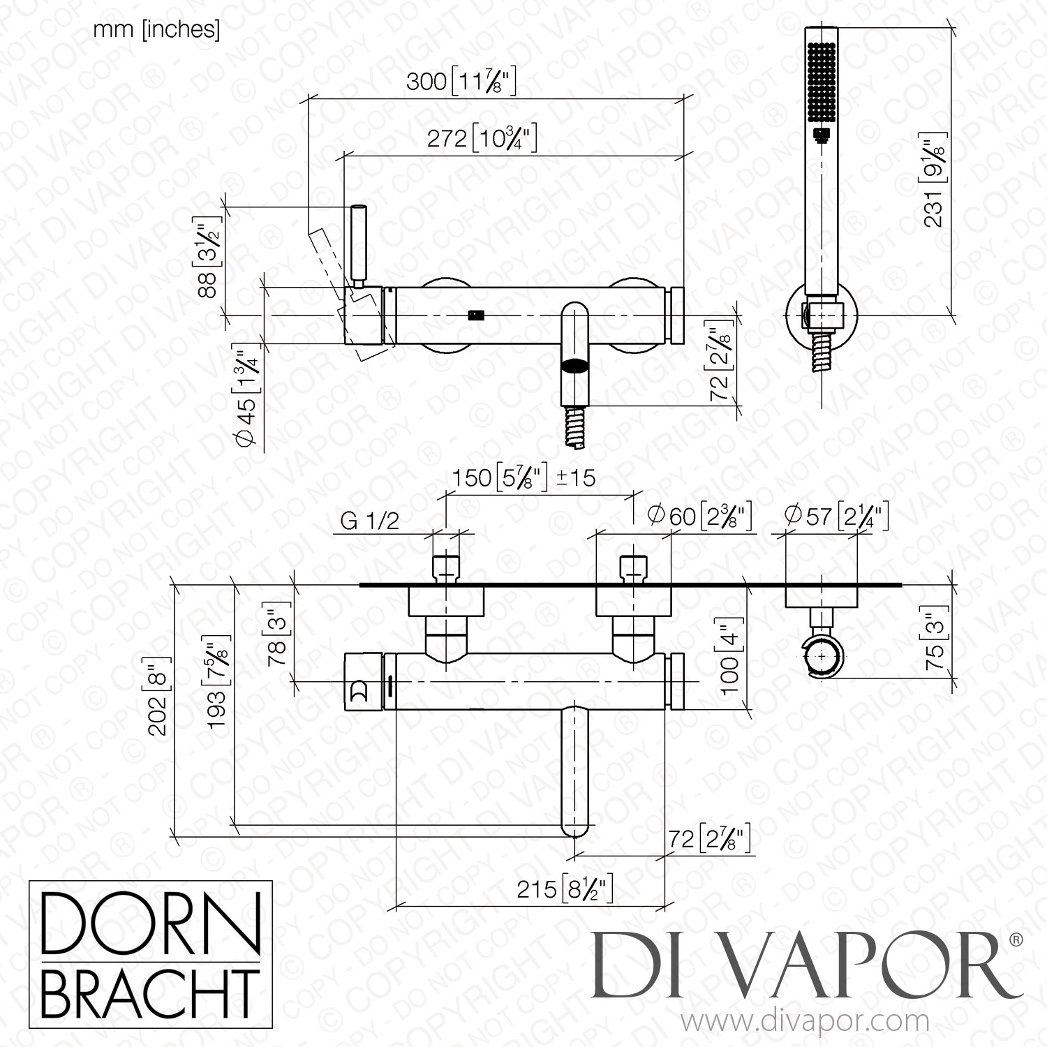 Dornbracht Single Lever Tub Mixer for Wall Mounted Installation with