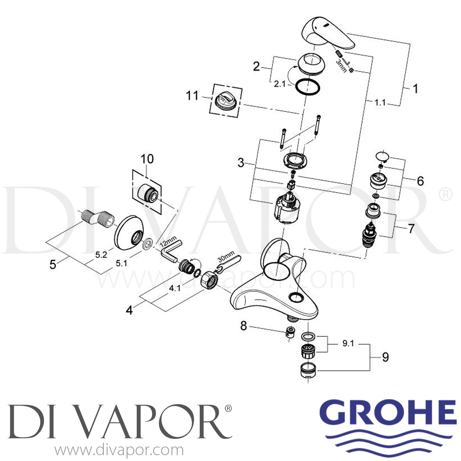 Grohe 33390000 Eurodisc (19992006) Single Lever Bath Mixer Tap Spare Parts