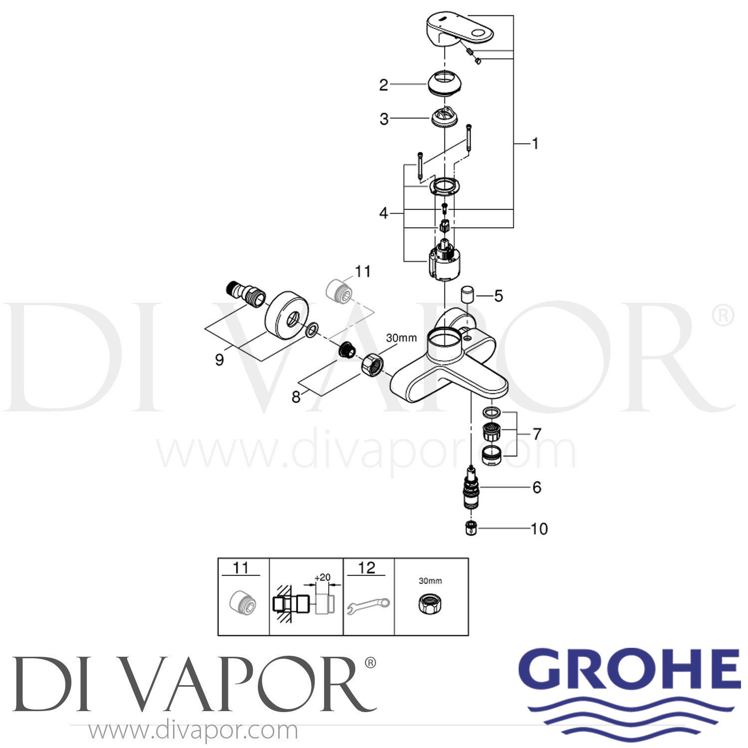 Grohe 33553002 Europlus SingleLever Bath Shower Mixer Spare Parts