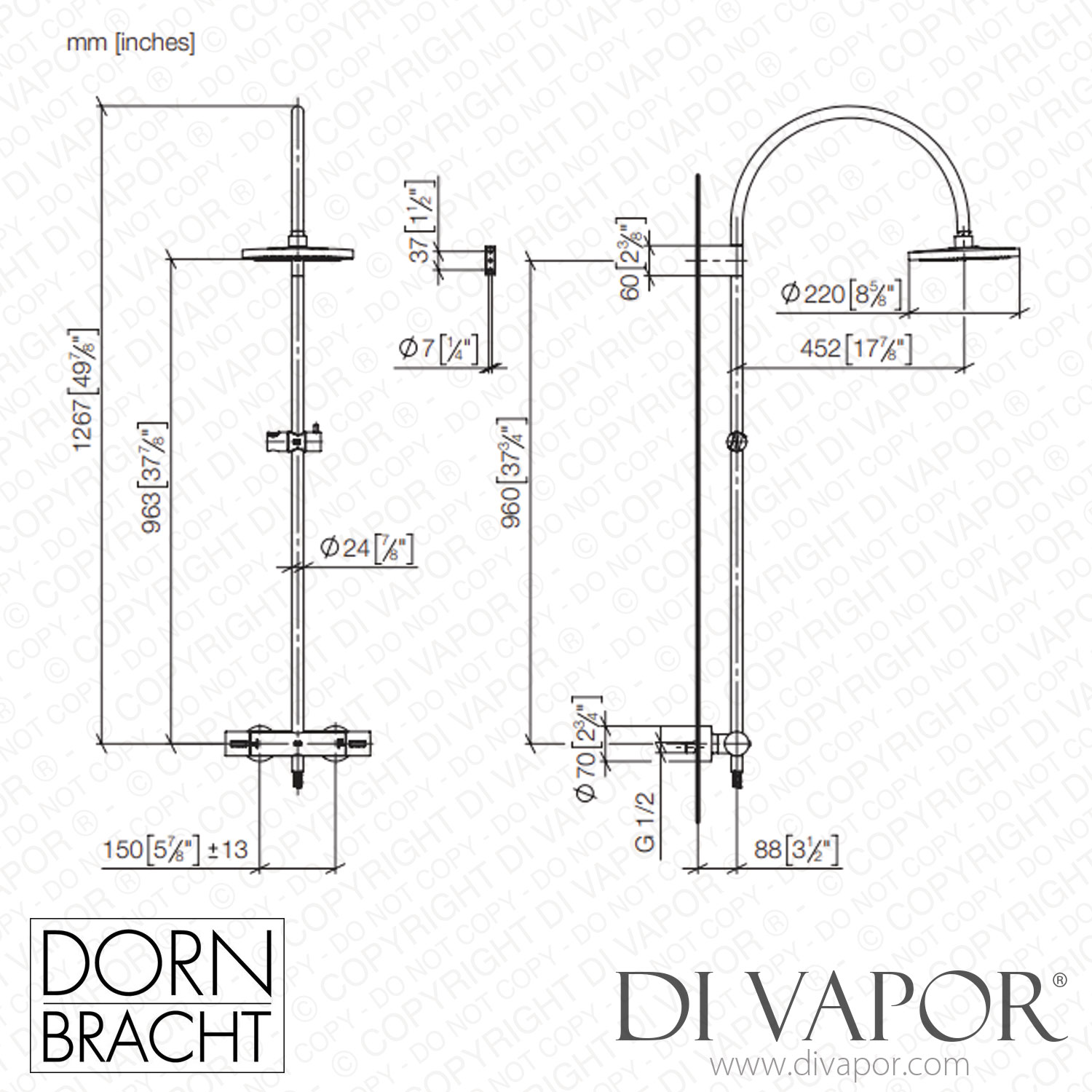 Dornbracht Series Specific Showerpipe with Shower Thermostat without