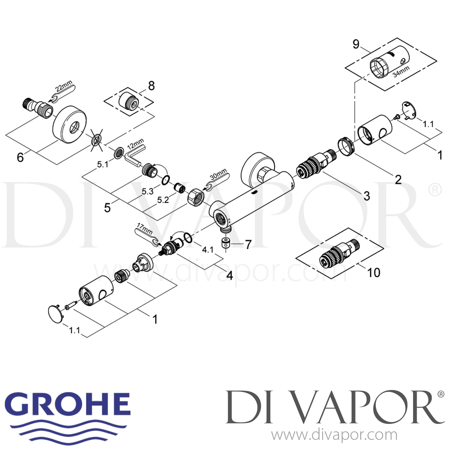 Grohe 34065000 Grohtherm 1000 Cosmopolitan Thermostatic Shower Mixer
