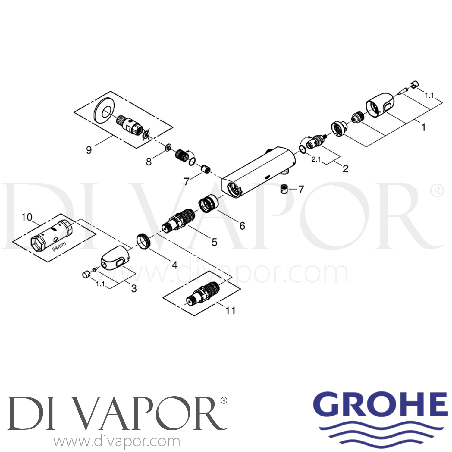 Grohe 34149003 Grohtherm 1000 Thermostatic Bar Shower Mixer Spare Parts