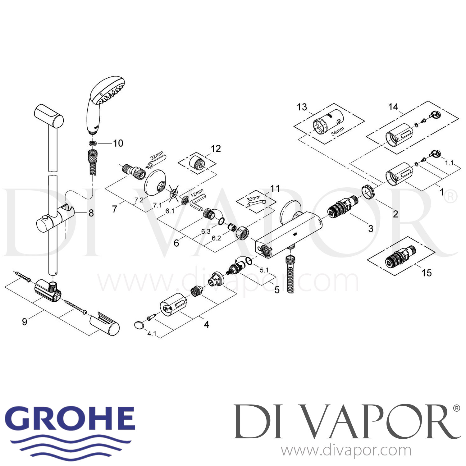 Grohe 34151001 Grohtherm 1000 Thermostat Shower Mixer Spare Parts