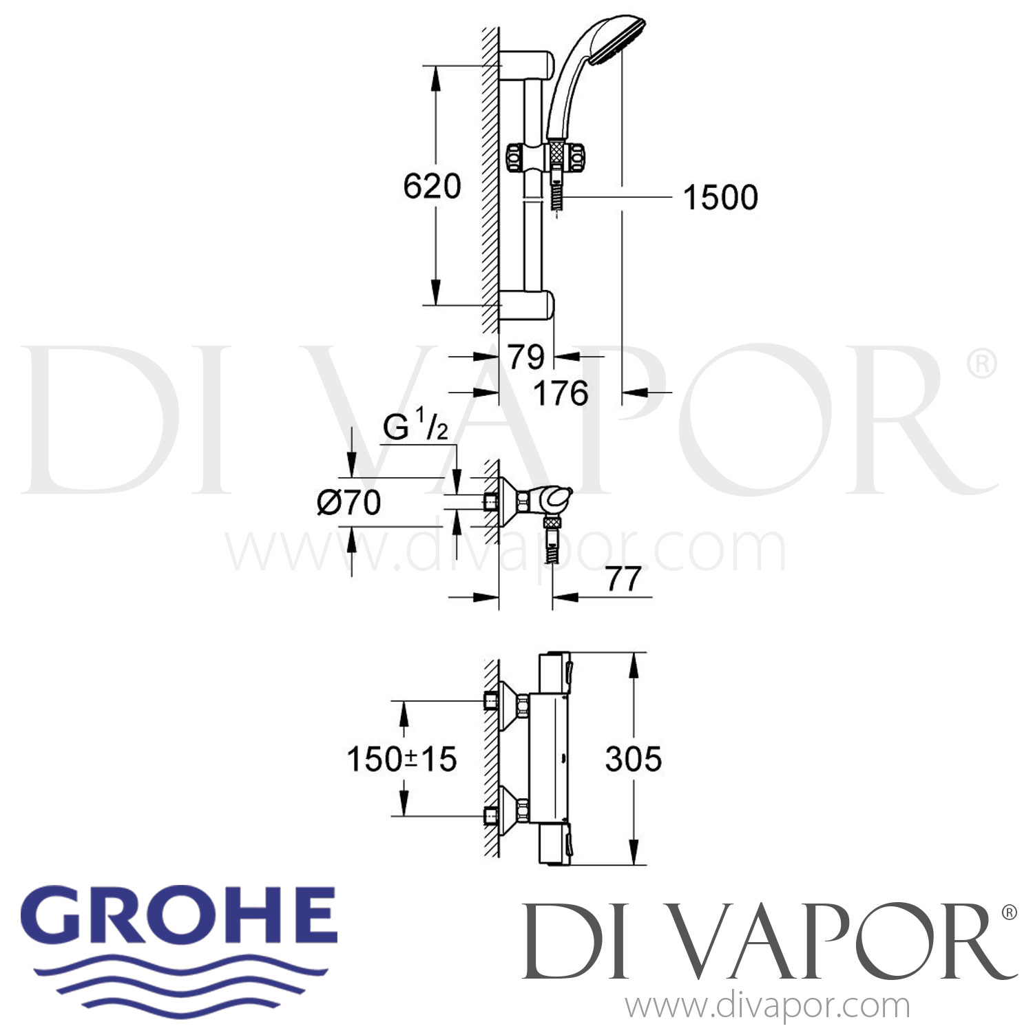 Grohe 34154000 Grohtherm 1000 Thermostat Shower Mixer Spare Parts