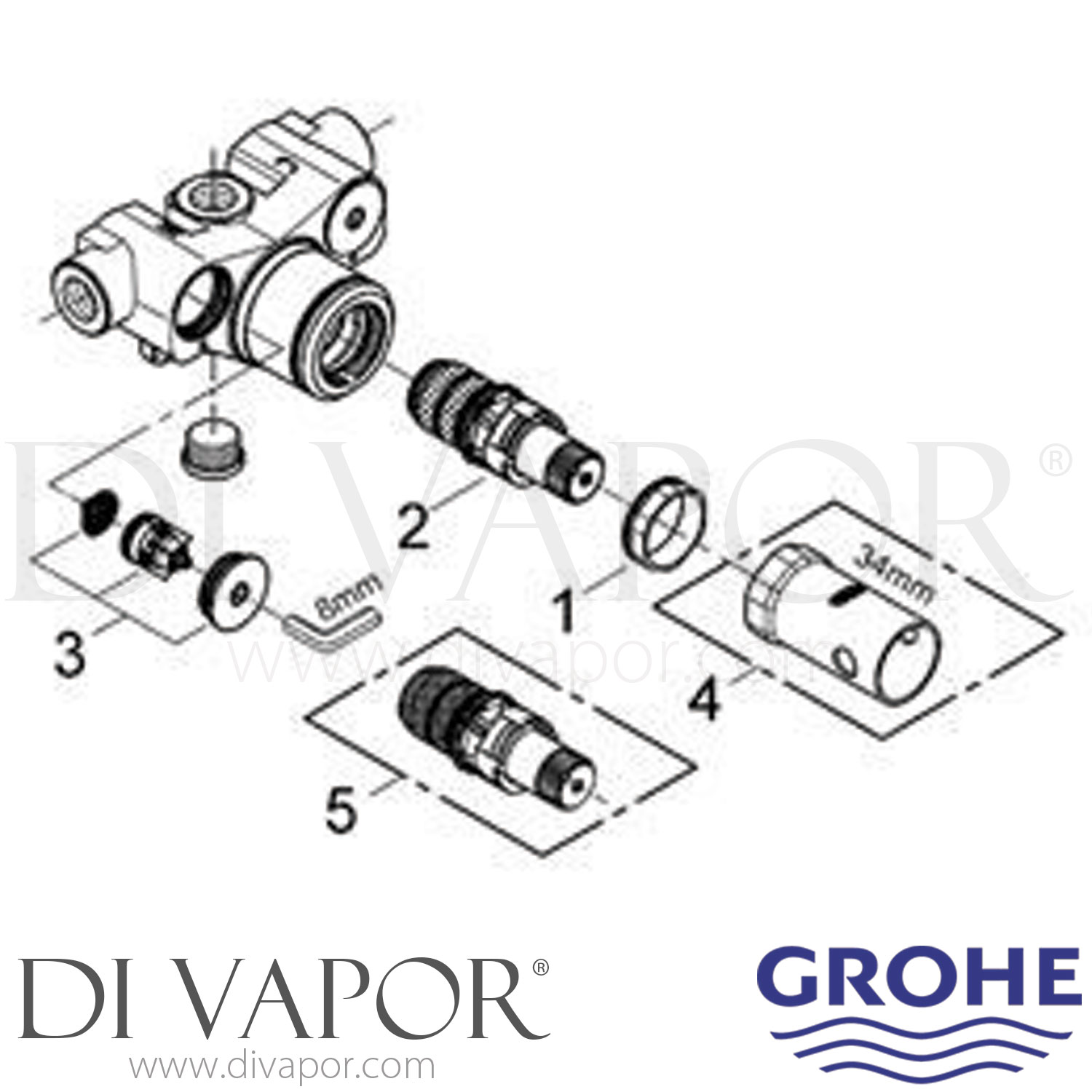 Grohe 34213 34213000 Concealed Body for THM Thermostat for Bath / Shower Mixer (1/2 Inch