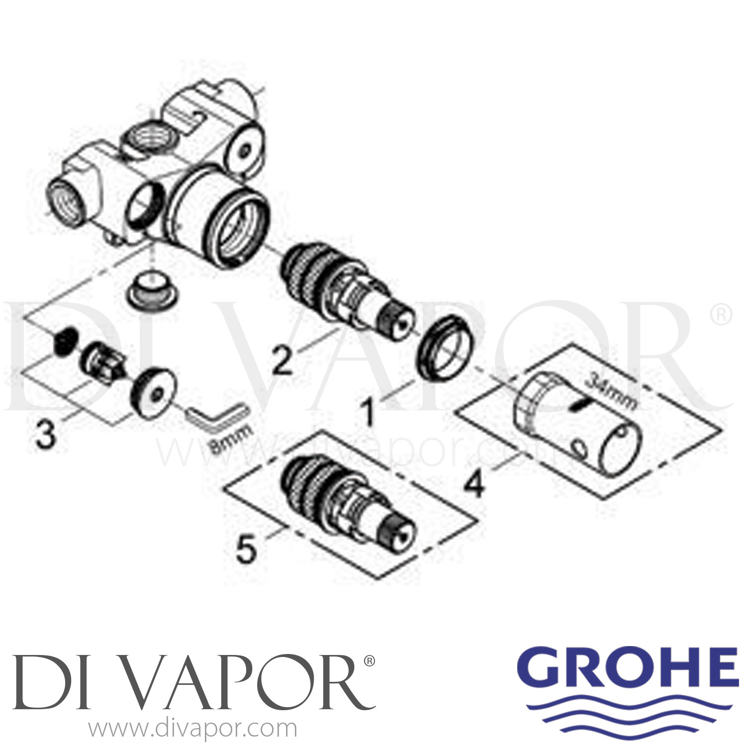 Grohe 34214 Concealed Body for THM Thermostat Mixer (3/4 Inch) Shower Spare Parts