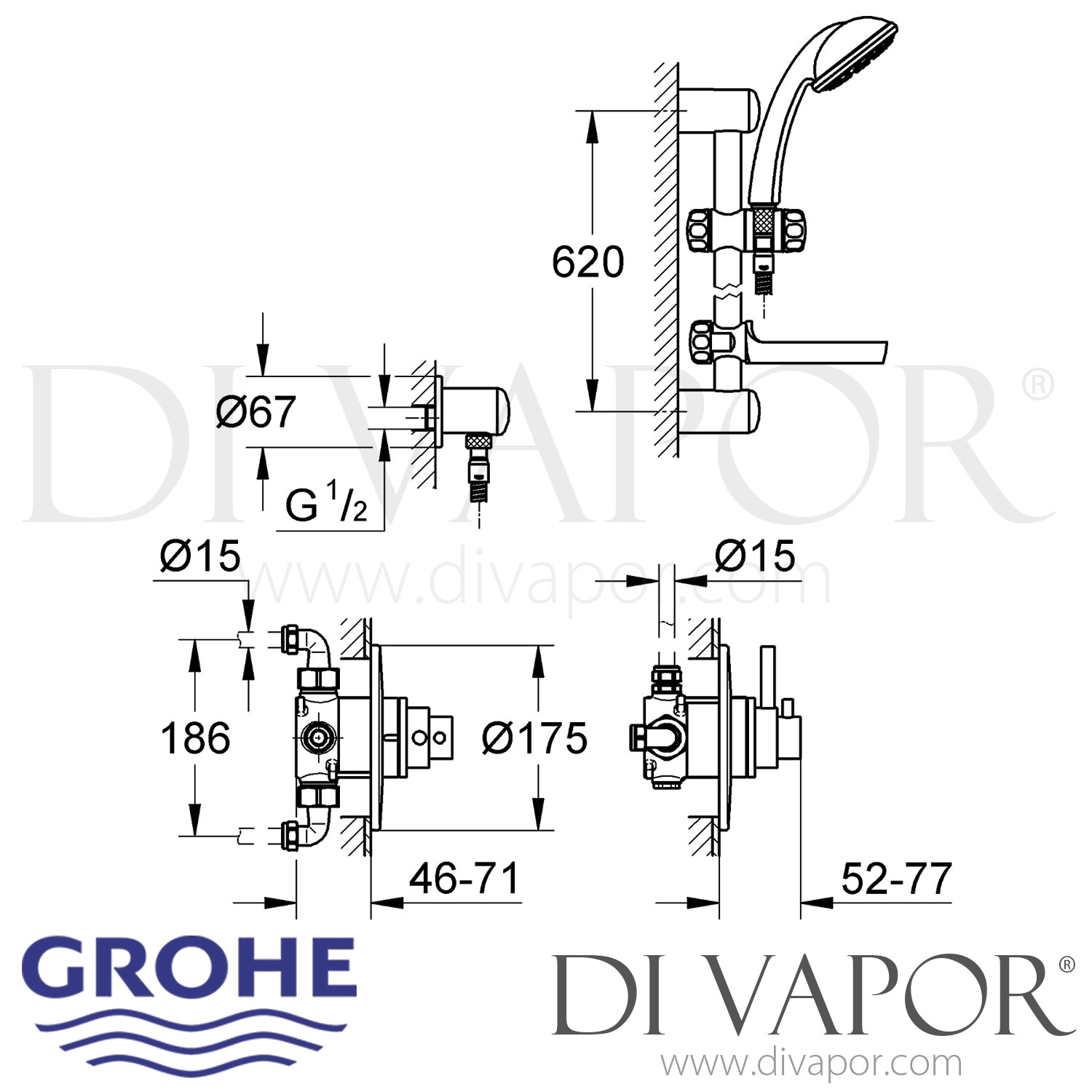 Grohe 34225000 Avensys Modern Concealed Thermostatic Shower Valve Spare