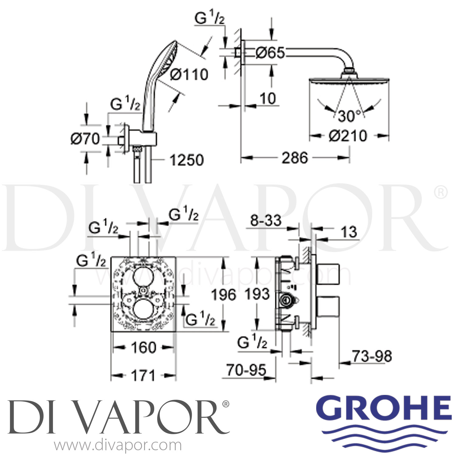 Grohe 34408000 Grohtherm 3000 Cosmopolitan Perfect Shower Set with
