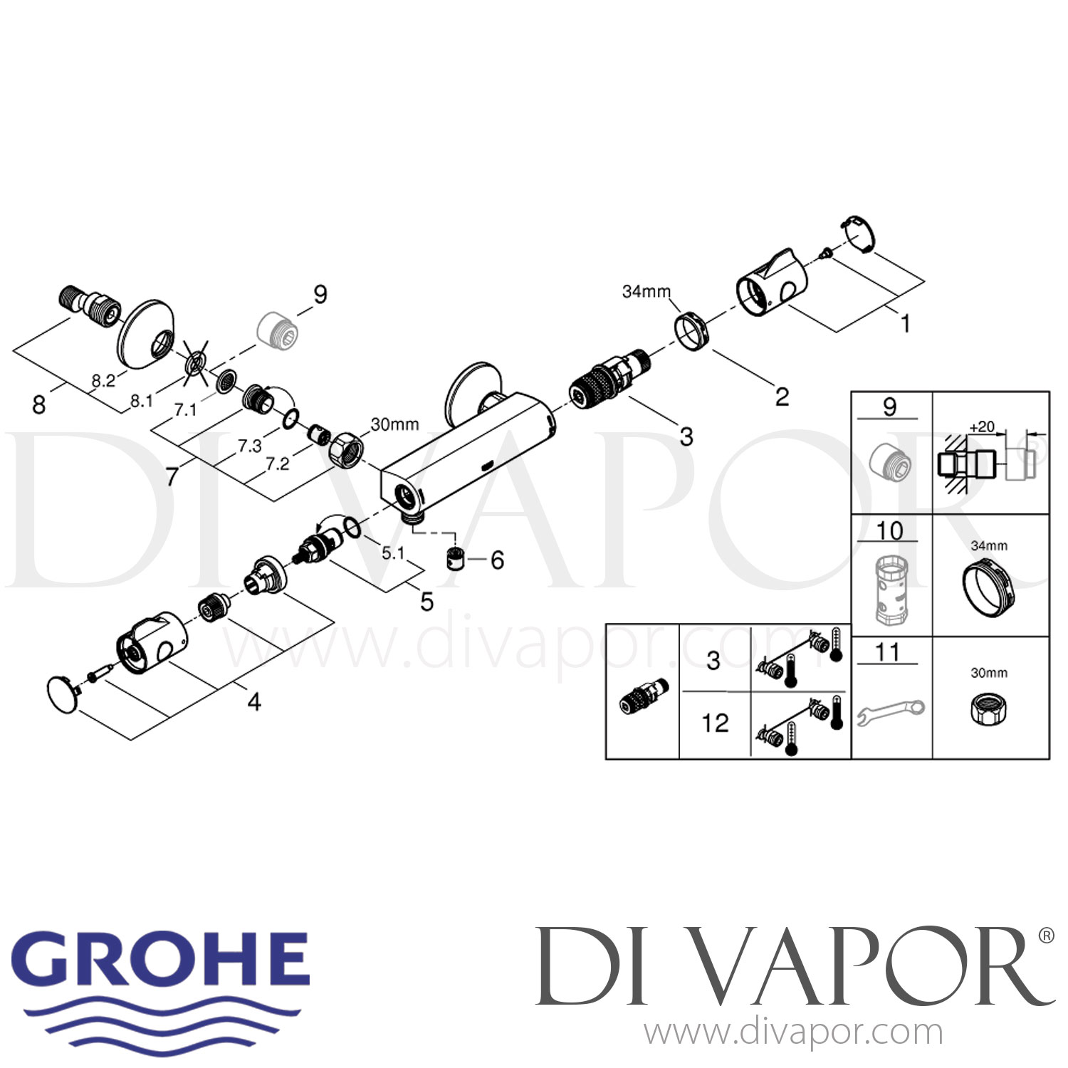 Grohe 34558000 Grohtherm 800 Thermostatic Shower Mixer (1/2 Inch) Spare