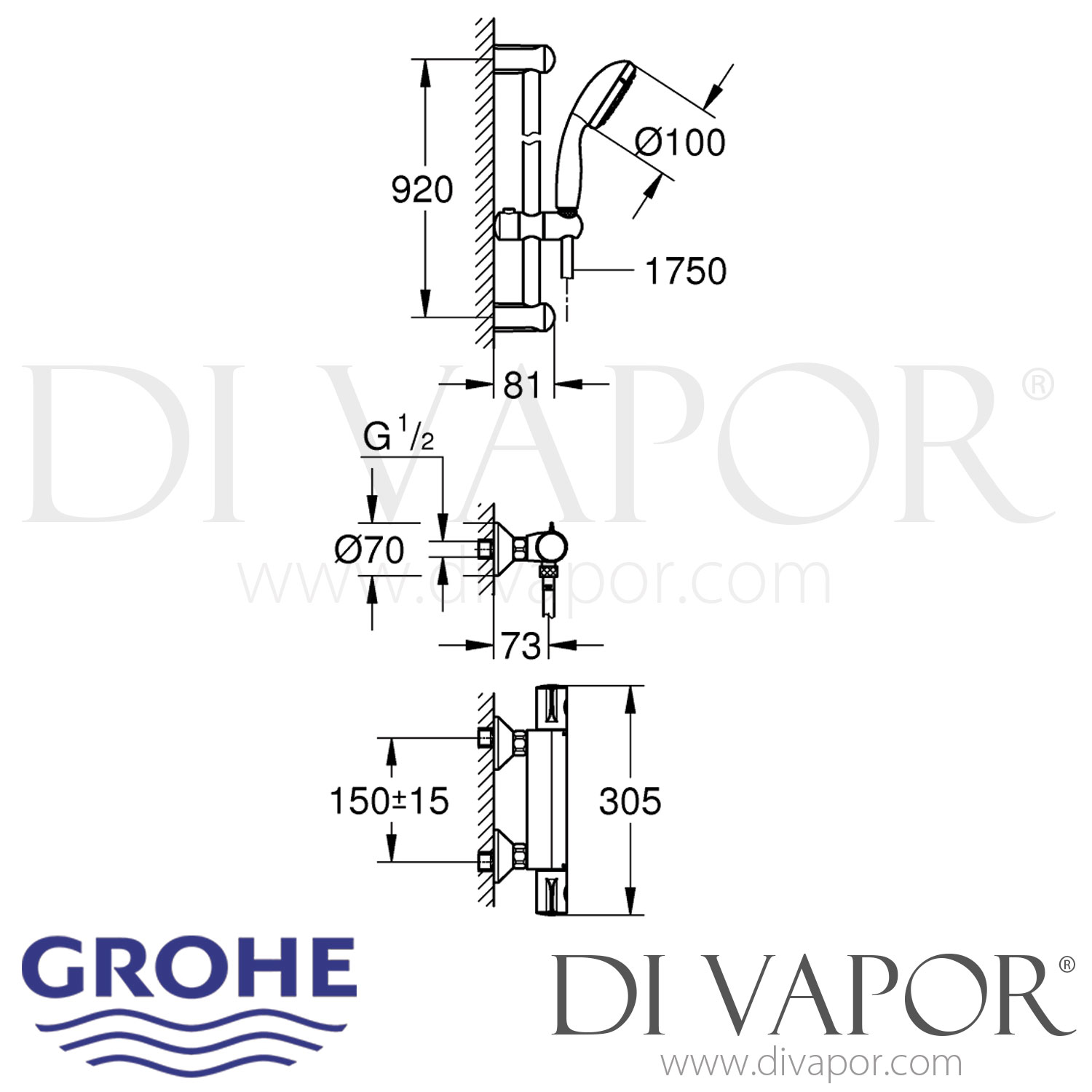 Grohe 34566000 Grohtherm 800 Thermostatic Shower Mixer (1/2 Inch) with