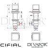 Cifial 34891SQ Quadrado Pair Deck Valves Dimensions
