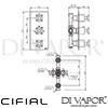 Cifial Built-In Shower Wall Thermostat 2 Outlets Dimensions
