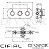 Cifial Techno 251 Built-In Wall Shower 2 Outlets Dimensions