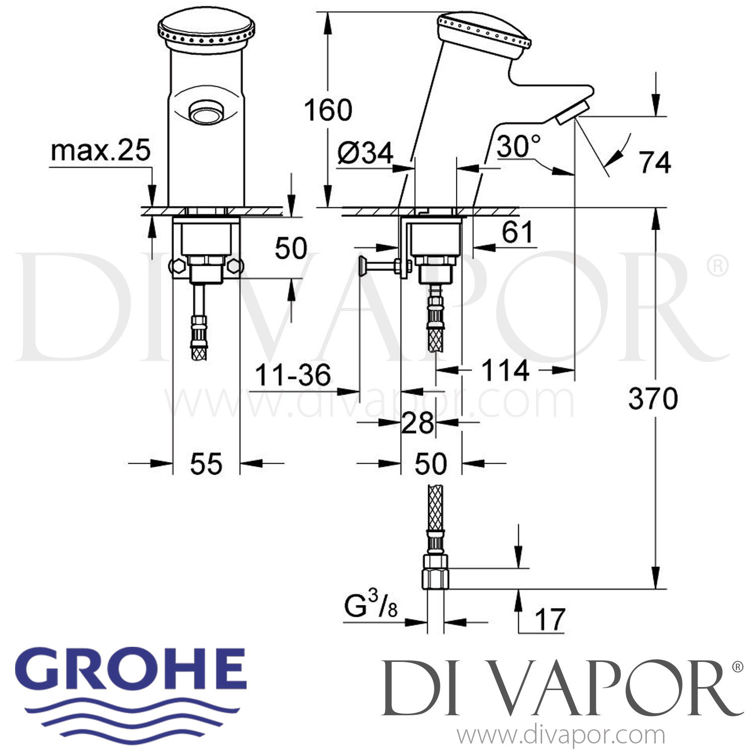 Grohe 36112000 Contromix Public SelfClosing Basin Tap (1/2 Inch