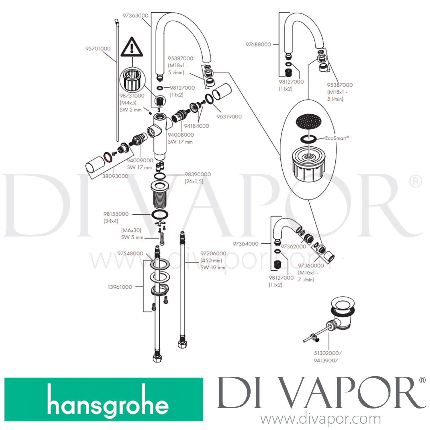 Hansgrohe 38045000 AXOR Uno? 2Handle Basin Mixer 170 with PopUp Waste Set and Swivel Spout