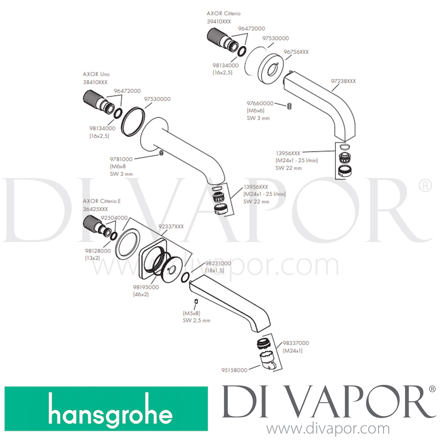 Hansgrohe 38410810 AXOR Uno Bath Spout 03/01 07/07 Spare Parts