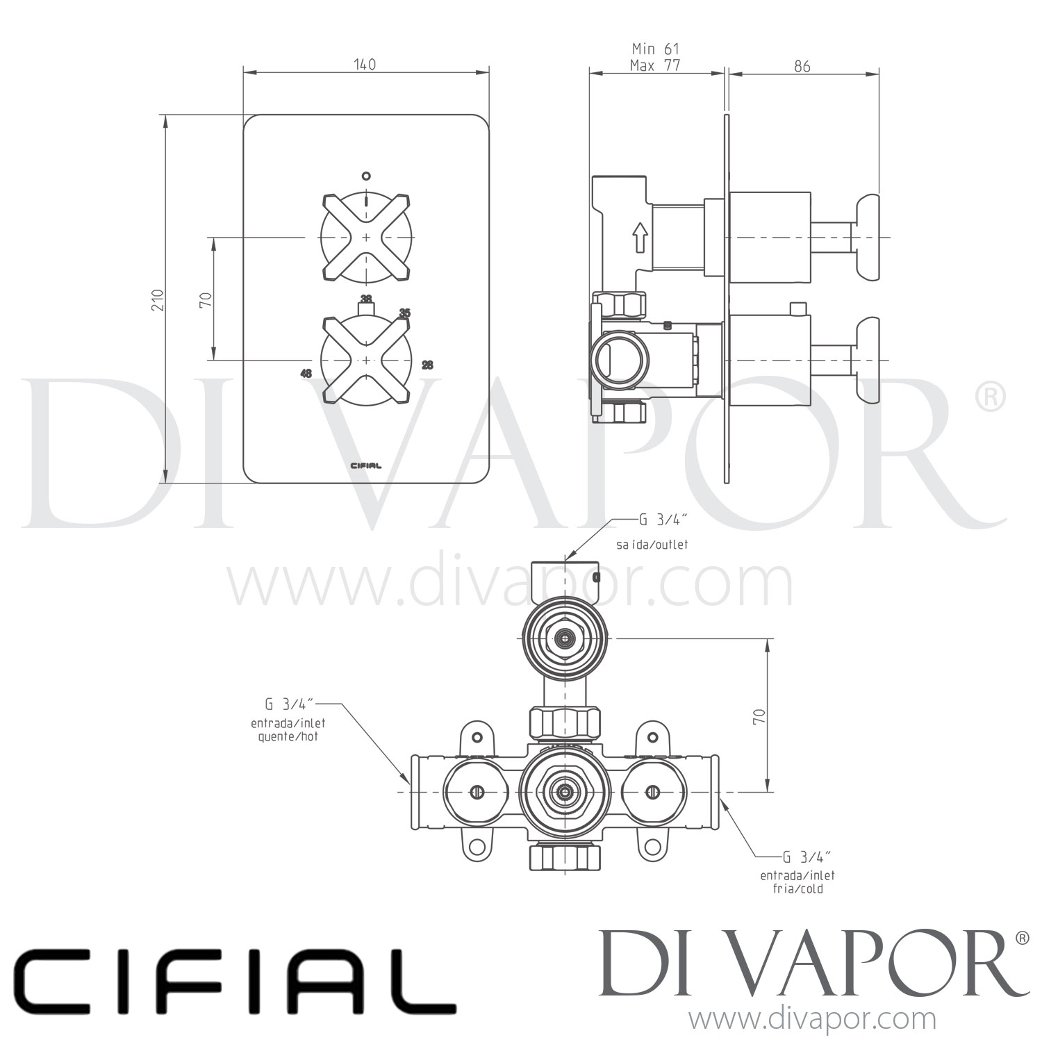 Cifial 600021TX Texa Thermostatic Shower Valves 1 Outlet Spare Parts