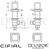 Cifial 600033CU Cudo Deck Valves and Aqua Filler Dimensions