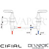 Cifial 600033HM Hexa Lever Deck Valves and Aqua Filler Dimensions