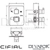 Cifial 600060QD Mini Square Thermostatic Valve 2 Outlets Dimensions
