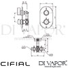 Cifial Thermostatic Valve with Diverter 2 Outlets Dimensions