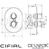 Cifial 600060VV-614 Black Viva 2 Control Thermostatic Valve with Diverter 2 Outlets Dimensions