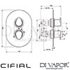 Cifial 600060VV Viva Chrome Black Thermostatic Shower Valve 2 Outlets Dimensions