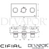 Cifial 600L32SQ Quadrado 3 Control Landscape Thermostatic Shower Valve 2 Outlets Dimensions