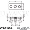 Cifial 600L32TH Technovation 465 Chrome Black 3 Control Thermostatic Valve Landsape 2 Outlets Dimens